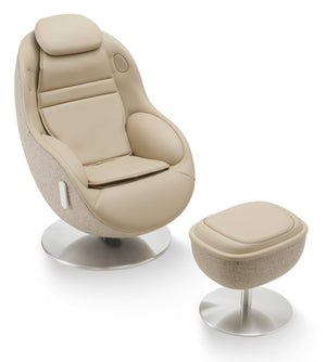 Fauteuil de massage inclinable LG de 29,6 po en tissu d’apparence cuir avec pouf assorti - brun