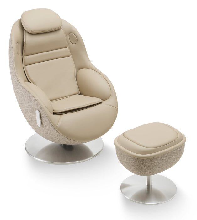 Fauteuil de massage inclinable LG de 29,6 po en tissu d’apparence cuir avec pouf assorti - brun