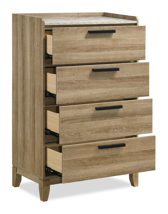 Commode verticale de chambre à coucher Sable de 31 po (L) x 47 po (H) à 4 tiroirs - brun clair