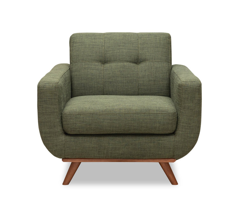 Fauteuil Freeman Kort & Co. de 37 po en tissu d’apparence lin avec pattes en bois et coussin de dossier capitonné - vert avocat