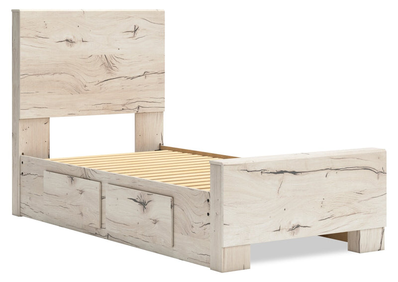 Lit de rangement Derekson blanc rustique avec 2 tiroirs latéraux intégrés pour enfants - format lit simple