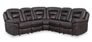 Sofa sectionnel inclinable Leo 5 pièces en tissu d’apparence cuir avec fauteuil inclinable sans accoudoirs - brun noyer