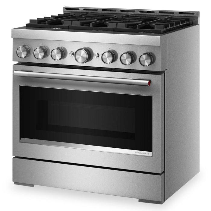 Cuisinière à gaz KitchenAid de 5,1 pi3 et de 36 po avec mode de friture à air sans préchauffage - acier inoxydable - KFGS936SSS