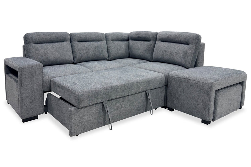 Sofa-lit sectionnel de droite Coast 3 pièces en tissu avec rangement et pouf - fumée 