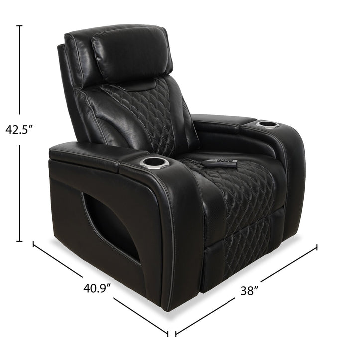 Fauteuil de massage à inclinaison électrique Elite de 38 po en cuir véritable avec son immersif et appuie-tête électrique - noir