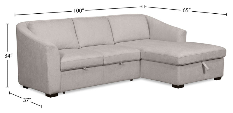 Sofa-lit sectionnel de droite Envy 2 pièces en tissu de chenille avec fauteuil long de rangement - gris brouillard