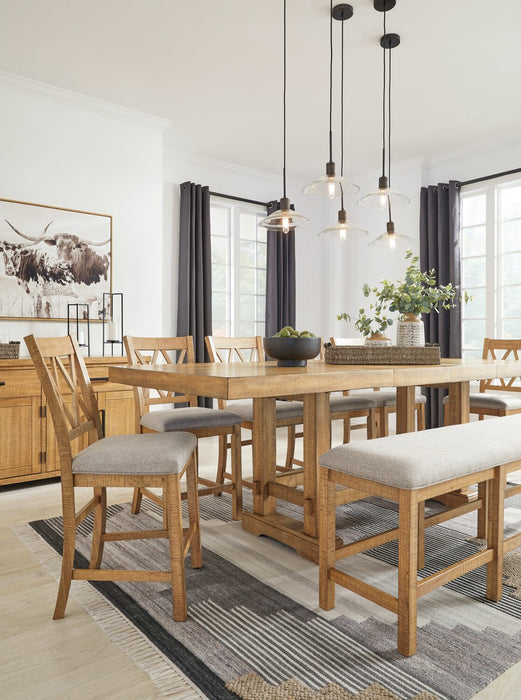 Banc de salle à manger Archer de hauteur comptoir avec siège en tissu, 72 po (L) - brun clair