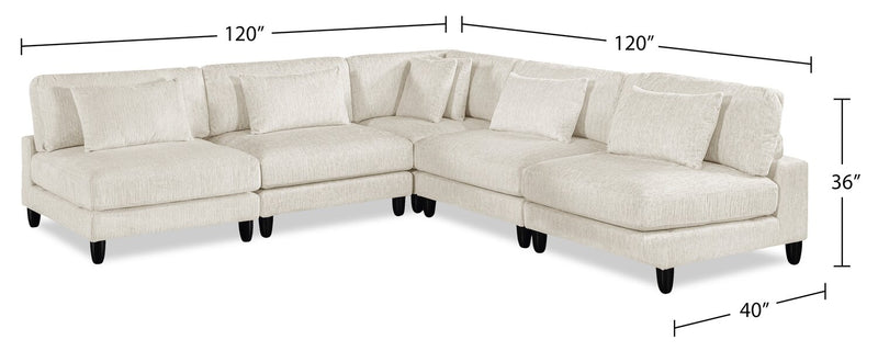 Sofa sectionnel modulaire sans accoudoirs Lounge 5 pièces en chenille - beige 