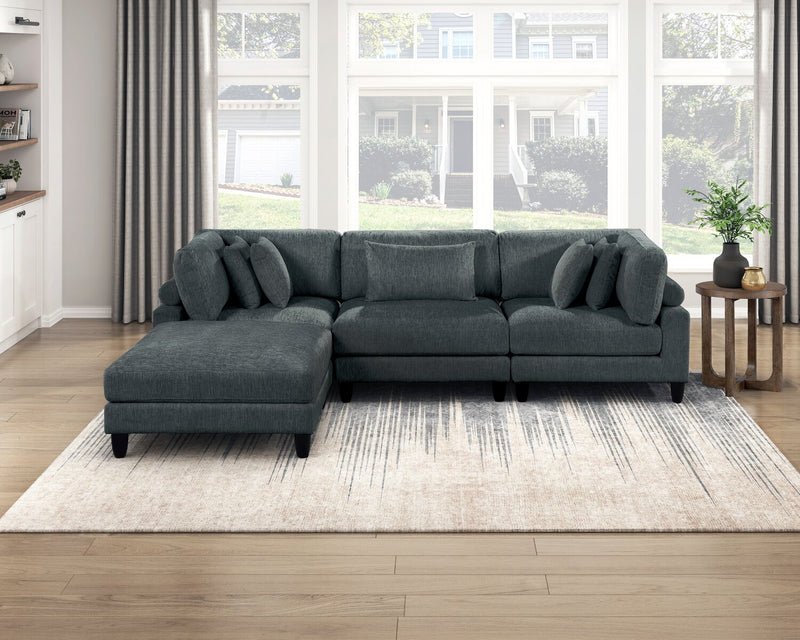 Sofa sectionnel modulaire Lounge 4 pièces en chenille avec pouf - gris 