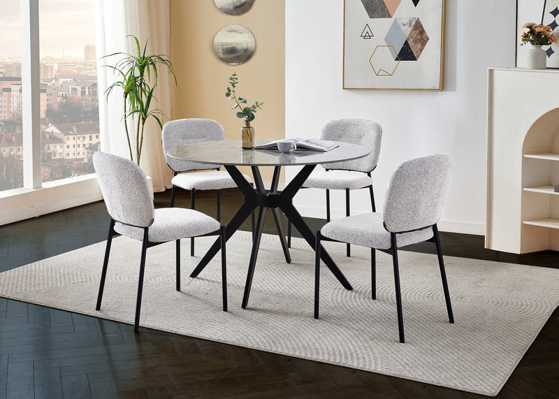 Ensemble de salle à manger Luka 5 pièces en métal avec table ronde de 43,5 po (L), dessus en pierre frittée et 4 chaises - gris et taupe