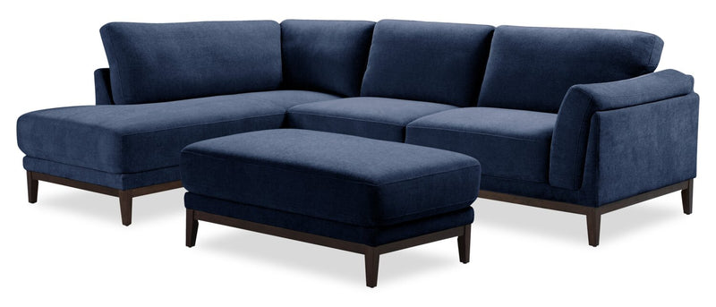 Sofa sectionnel de gauche Horizon 2 pièces en tissu avec base et pattes en bois - bleu marine