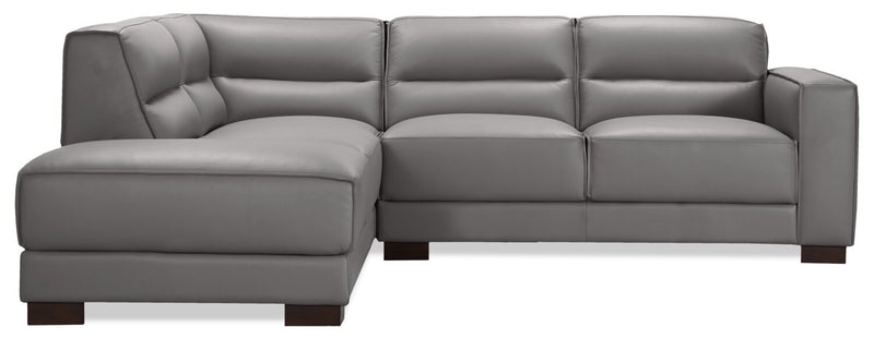 Sofa sectionnel de gauche Citadel 2 pièces en cuir véritable de qualité supérieure avec pattes en bois - gris