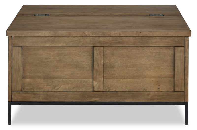 Table à café rustique York de 36 po en bois massif avec dessus relevable et rangement - brune