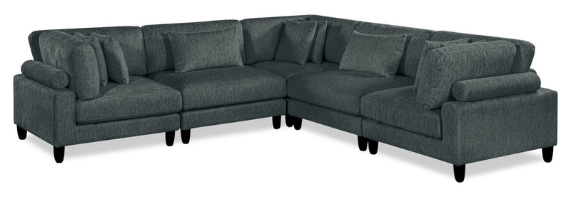 Sofa sectionnel modulaire Lounge 5 pièces en chenille - gris