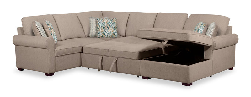 Sofa-lit sectionnel de droite Haven de Scott Living 4 pièces en tissu de chenille avec fauteuil long de rangement - taupe