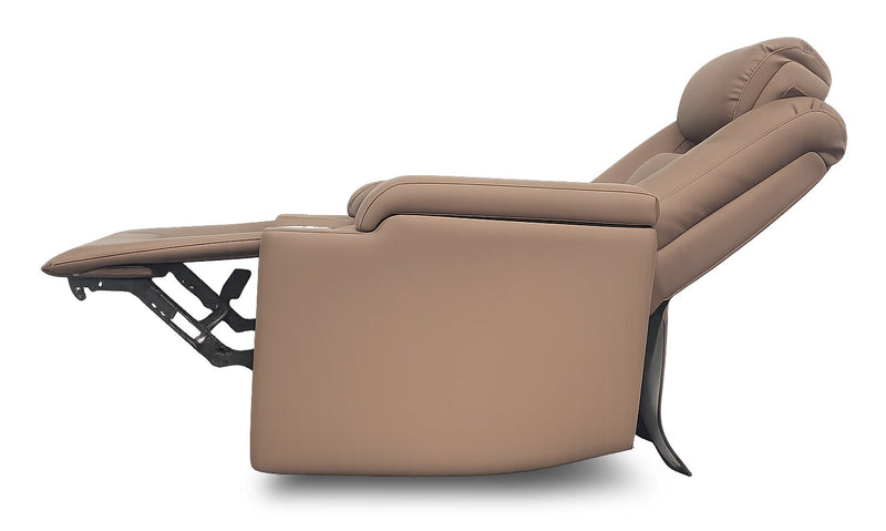 Fauteuil à inclinaison électrique Rylen de 35.4 po en similicuir avec appuie-tête électrique et accoudoirs de rangement - brun 