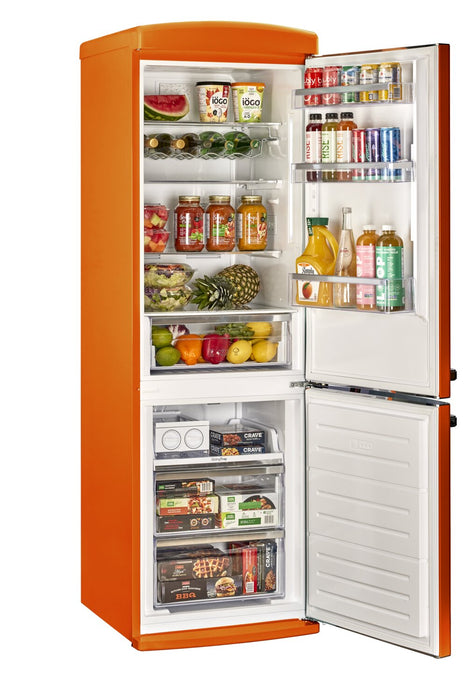 Réfrigérateur rétro Classic Rétro par Unique de 24 po et de 12 pi3 à congélateur inférieur sans givre - orange creamsicle - UGP-340L O AC
