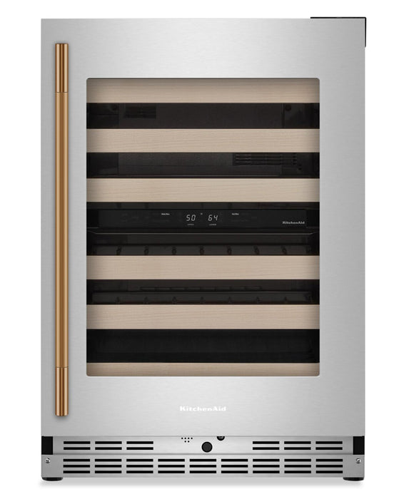 Cellier à vin KitchenAid de 24 po sous le comptoir avec grilles à extension complète à devant en bois - acier inoxydable -KUWR524SPS