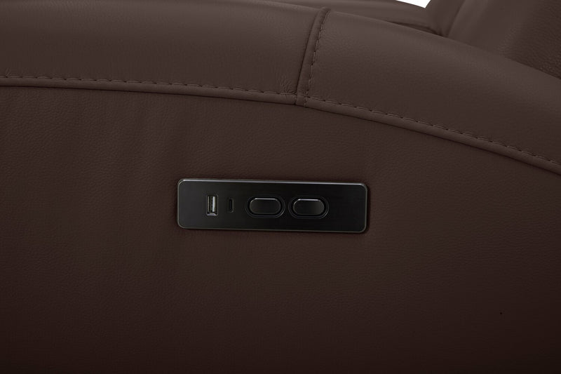 Sofa à inclinaison électrique Reign de 87 po en cuir véritable de qualité supérieure avec ports USB - brun chocolat Silverado