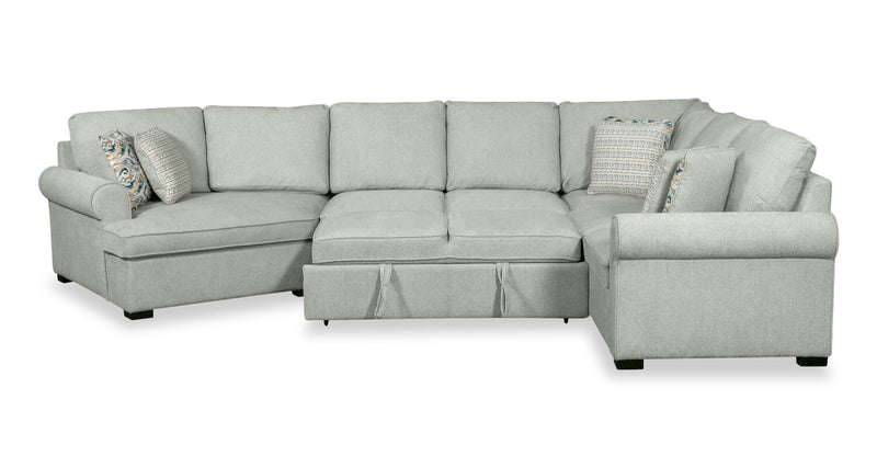 Sofa-lit sectionnel enveloppant de gauche Haven de Scott Living 3 pièces en tissu de chenille - bleu écume de mer 