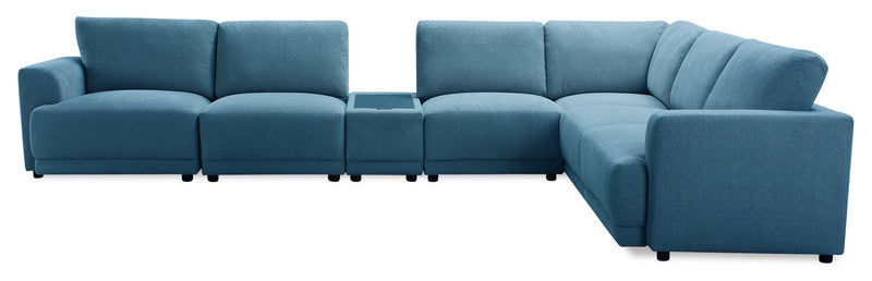 Sofa sectionnel modulaire Voyage 7 pièces en tissu avec console et coussins de dossier amovibles - bleu