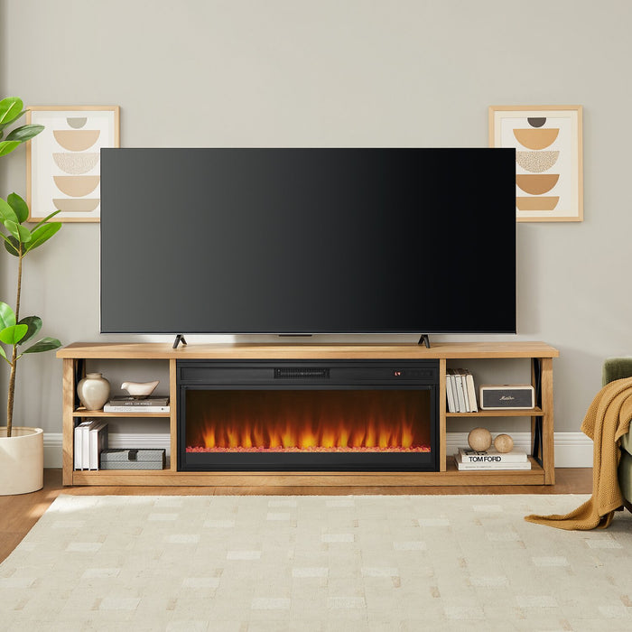 Meuble pour téléviseur Wendel de 80 po avec foyer électrique et rangement pour téléviseurs jusqu’à 85 po - chêne naturel 