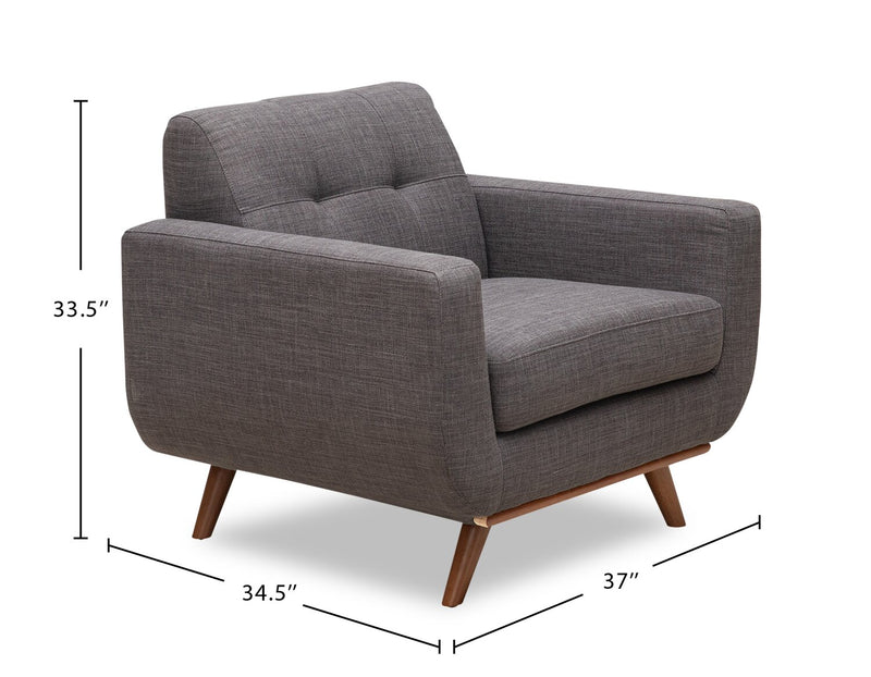 Fauteuil Freeman Kort & Co. de 37 po en tissu d’apparence lin avec pattes en bois et coussin de dossier capitonné - gris anthracite