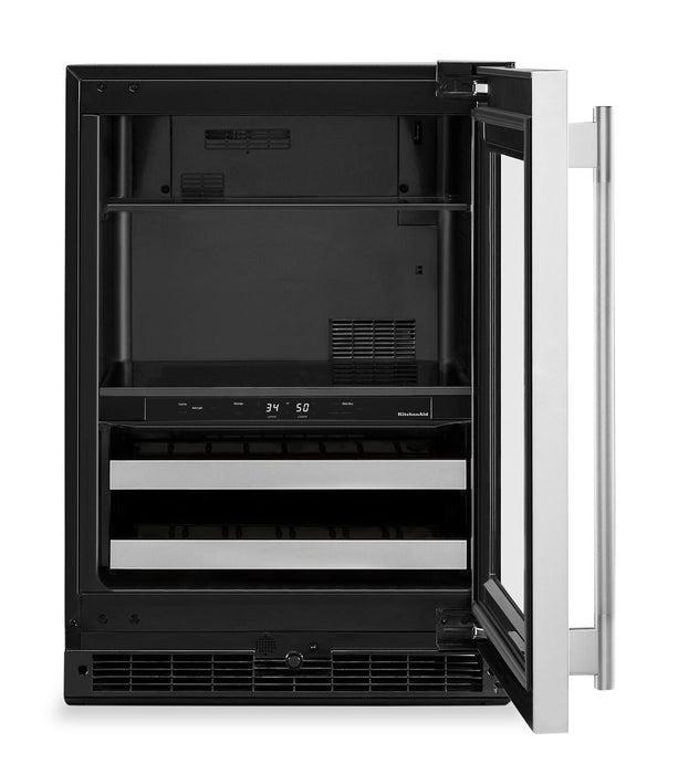 Refroidisseur à boissons KitchenAid de 24 po avec grilles à devant en bois - noir et acier inoxydable - KUBR524SSB 