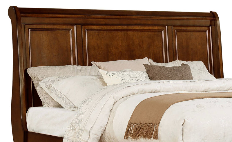 Ensemble de chambre à coucher Chelsea 5 pièces avec lit de rangement, commode et miroir, brun cerisier - format grand lit