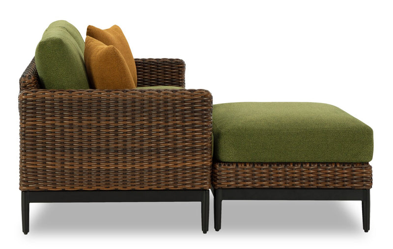 Pouf Tofino pour la terrasse à l’extérieur - osier en résine et aluminium - résistant aux rayons UV et aux intempéries - vert, brun et noir