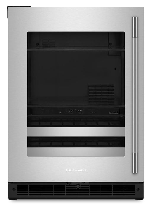 Refroidisseur à boissons KitchenAid de 24 po avec grilles à devant en bois - noir et acier inoxydable - KUBL524SSB