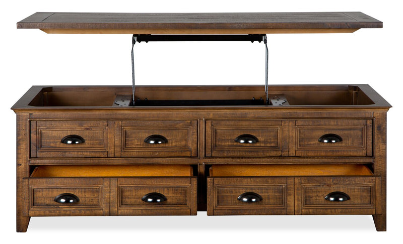 Table à café traditionnelle Hanson de 50 po en pin avec dessus relevable - muscade grillée