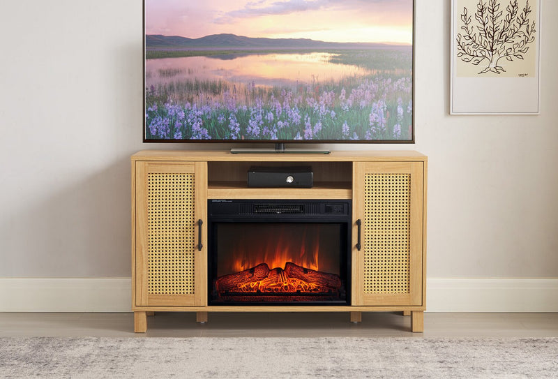 Foyer électrique contemporain Reed de 47 po avec rangement - teck clair