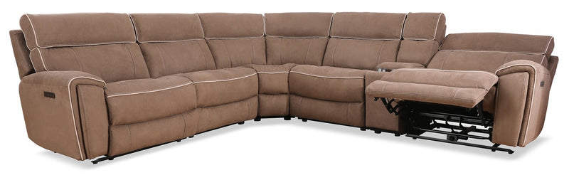 Sofa sectionnel à inclinaison électrique Newport de Cindy Crawford Home 6 pièces en suédine avec fauteuil inclinable sans accoudoirs - taupe
