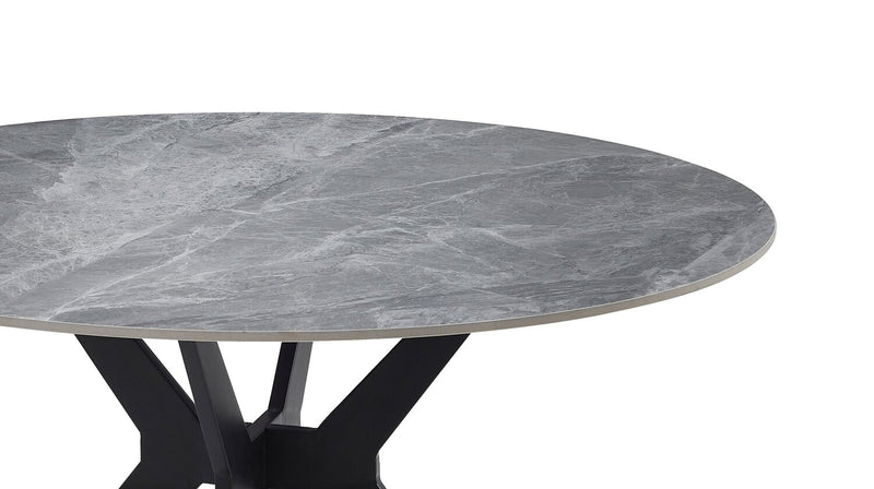 Table de salle à manger Luka avec dessus en pierre frittée et base en métal - 43,5 po (L), ronde - gris