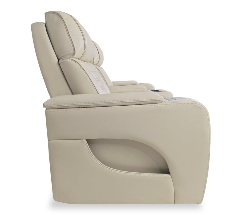Causeuse de massage à inclinaison électrique Zen de 75,5 po en tissu d’apparence cuir avec console réfrigérée - abricot