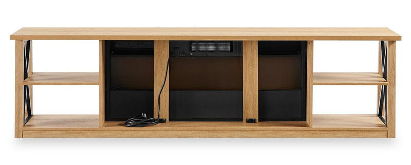 Meuble pour téléviseur Wendel de 80 po avec foyer électrique et rangement pour téléviseurs jusqu’à 85 po - chêne naturel 