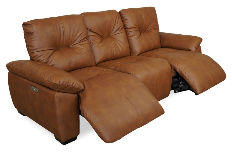 Sofa à inclinaison électrique Bello de 91,7 po en tissu d’apparence cuir - brun