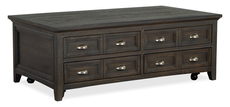 Table à café traditionnelle Hanson de 50 po en pin avec dessus relevable - graphite