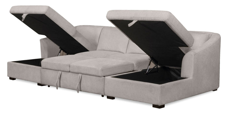 Sofa-lit sectionnel Envy 3 pièces en tissu de chenille avec 2 fauteuils longs de rangement - gris brouillard