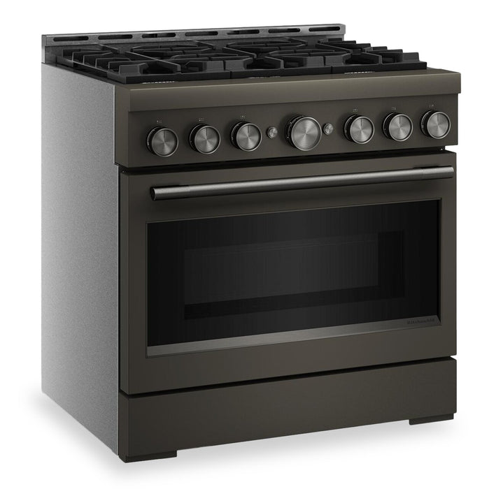 Cuisinière à gaz KitchenAid de 5,1 pi3 et de 36 po avec mode de friture à air sans préchauffage - minerai noir - KFGS936SBE