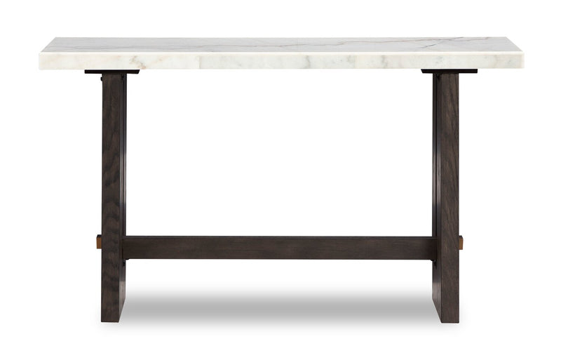 Table de salon Warwick de 52 po en bois massif et en marbre - blanche et chêne brun