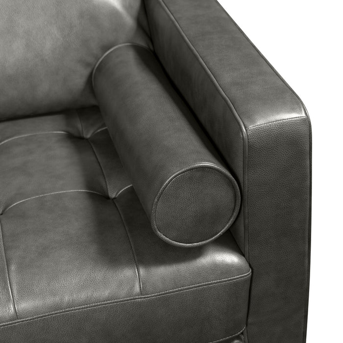 Sofa sectionnel de gauche Edge 2 pièces en cuir véritable avec pattes en bois et coussins de dossier amovibles - gris