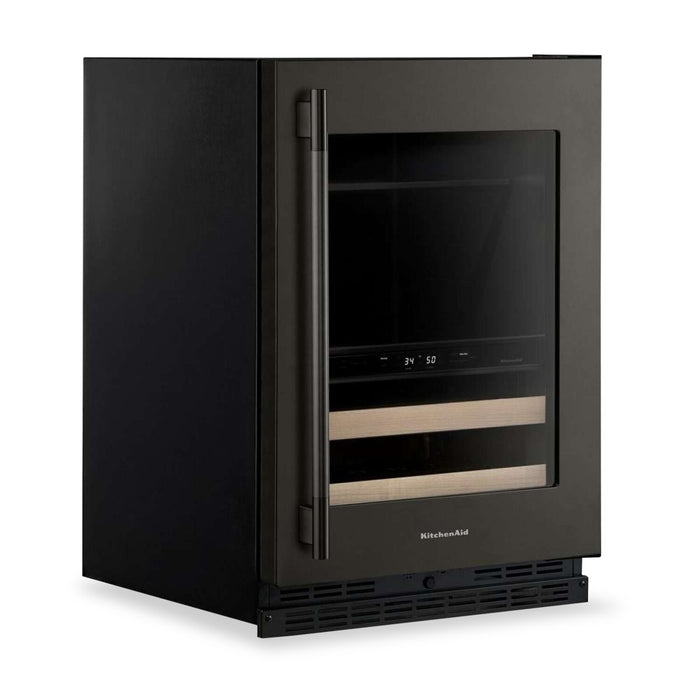 Refroidisseur à boissons KitchenAid de 24 po avec grilles à devant en bois - minerai noir - KUBR524SBE