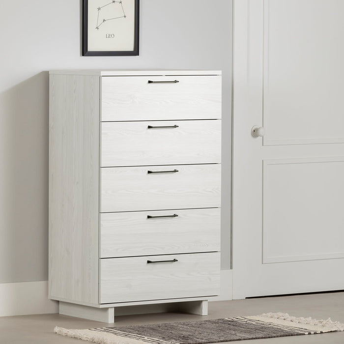 Commode verticale de chambre à coucher Everley de 29 po (L) à 5 tiroirs - blanche