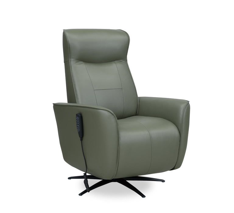 Fauteuil de massage à inclinaison électrique Serene de 31 po en cuir véritable avec appuie-tête électrique et siège chauffant - vert