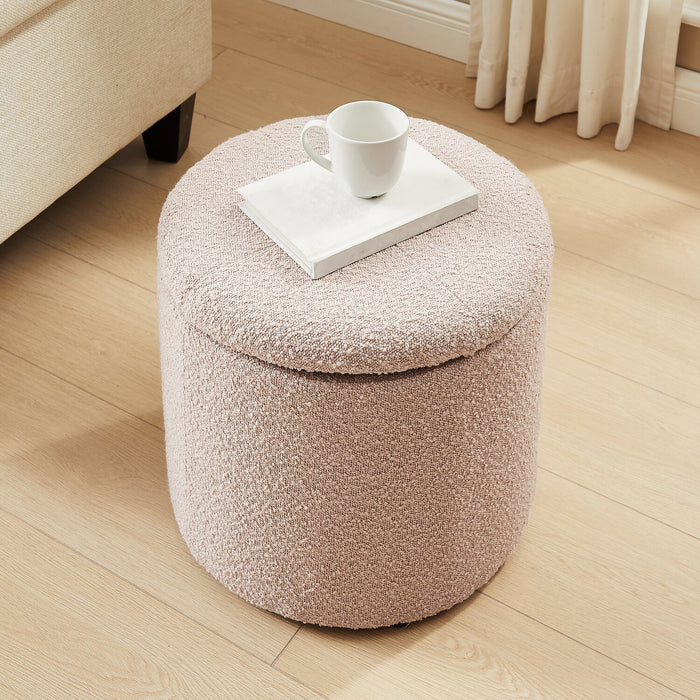 Pouf de rangement rond Saskatchewan de 14,75 po en tissu - rose