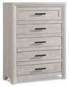 Commode verticale de chambre à coucher Lark de 35 po (L) x 47 po (H) à 5 tiroirs - blanc rustique