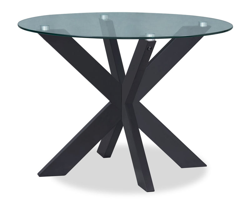 Ensemble de salle à manger Remi 5 pièces en verre et bois avec table ronde de 42 po (L) et 4 chaises à dossier à barreaux en forme de fuseau - noir et blanc