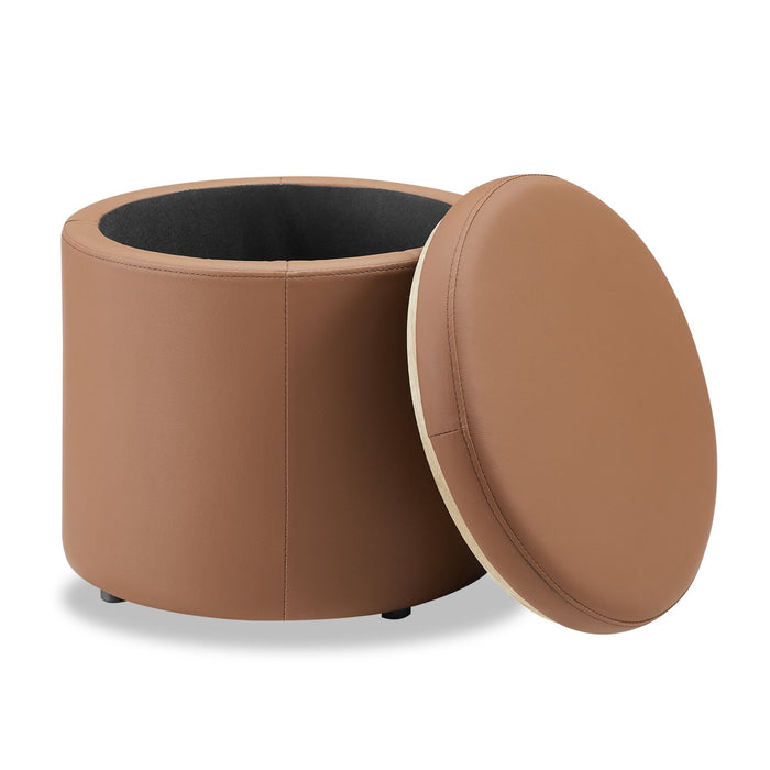 Pouf de rangement rond Manitoba de 18 po - similicuir brun